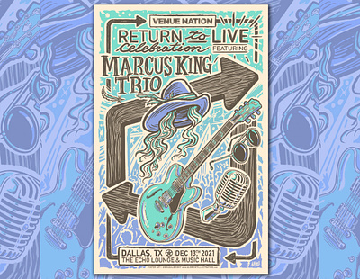 Return to Live - Marcus King / Live Nation Poster Art blues design drawing gig poster guitar illustration line art live nation marcus king music pen and ink poster