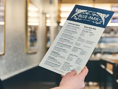 Blue Park Kitchen Menu brand identity branding distressed fast casual logo menu menu design nyc nyc restaurant