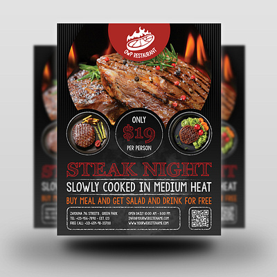 Grill Steak Flyer Template barbecue barbeque bbq flyer bbq menu burger business corporate design flyer food leaflet meat poster restaurant sauce smoke steak house steak menu steakhouse