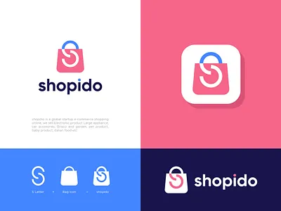 shopido logo design 99designs apps icon bag icon bag logo blue contest win logo design creative shop logo e commerce logo ecommerce logotype monogram online business online retailer pink s icon s lettermark s logo s wordmark sell buy shop logo