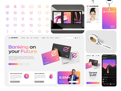 Eunobank bank brand brand identity branding e logo free mockups gradient graphic design logo logofolio logomark minimal mobile ui ui usa logo web design