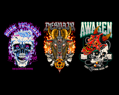 SKULL ARTWORK VECTOR ILLUSTRATIONS apparel art band merch branding bundle collection design graphic design illustration logo merch merchandise typography vector