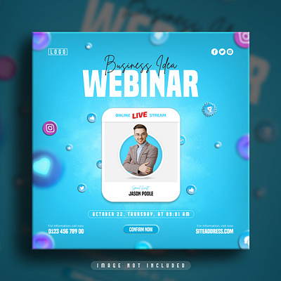 Marketing live webinar and corporate business social media post