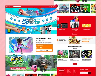 Nintendo landing page redesign | Daily UI Challenge 003 design games kirby landing page landingpage mario metroid nintendo nintendo games nintendo landing page nintendo website redesign sports ui ux design webshop website