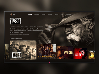 TV UI Continue Watching 1883 1883 android app design figma icon ios logo sam elliot sketch tvui ui ux yellowstone