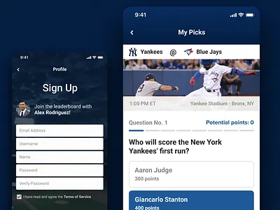 MLB Predictor Game baseball design figma game interface mlb predictor ui ux