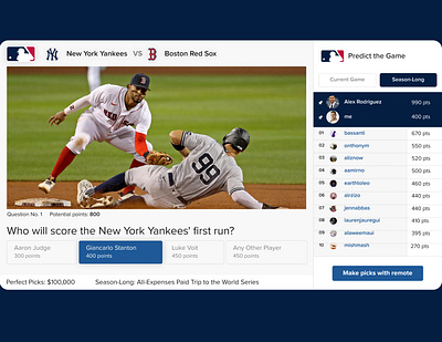 MLB TV Predictor baseball app figma game interface mlb predictor sports tv app ui ux