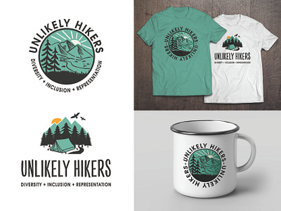 Unlikely Hikers backpacking branding design diversity graphic design hiker hiking icon illustration illustrator lgbtq logo mountains outdoors teal vector