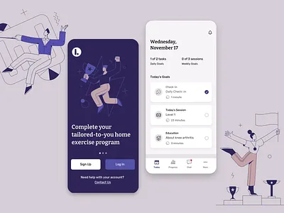 Limber: Onboarding & Daily Overview branding checklist design exercise fitness app illustration login signup therapy ui ux design workout