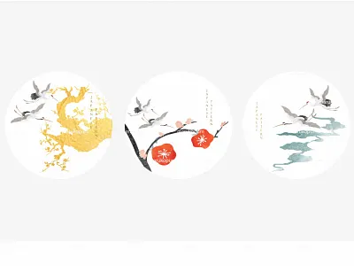 Japanese background with hand drawn crane birds, cloud element abstract background banner branch of flower card design chinese cloud crane birds design flower gold texture illustration japanese logo pattern ui vector watercolor texture