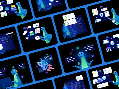 Datasaur Illustration & Icon Pack 3d branding character datasaur dino gradient icon iconset illustration interface presentation ui vector