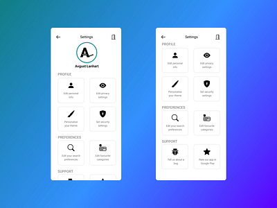 Mobile App - ArtOut. DailyUI: Day 7 android app app ui clean dailyui design flat ui ios iphone mobile page settings social theme ui user interface user profile ux white