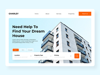 Gharley Property Landing Page Concept brand visualization branding design financial graphic design hero section landing page logo minimal design property design rich technologies ui ui ux ux website design