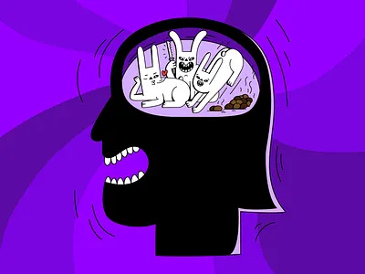Introusive thoughts adobe illustrator anxiety brain bunny character digital dope editorial illustration introusive meditation mind mindfulness person portrait rabbit swirl thoughts vector wellness
