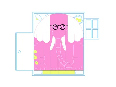 Elephant in the room character elephant glasses illustration room sqeeze vector