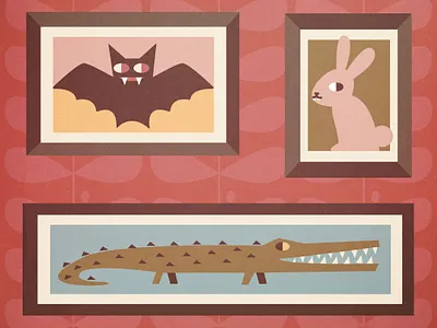 Waiting at the dentist office. animals dentist illustration mid century tooth