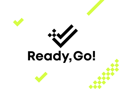 Ready, Go! sports activity tracker logo: race start + check mark activity app check mark fitness gadgets grid icon logo logo design race sports start track tracker wearable