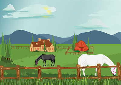 Farm House adobe illustrator branding design digital illustration digitalart farmhouse graphic design horses illustration illustration art illustrator inspired landscape mountains vector vectorart work working space