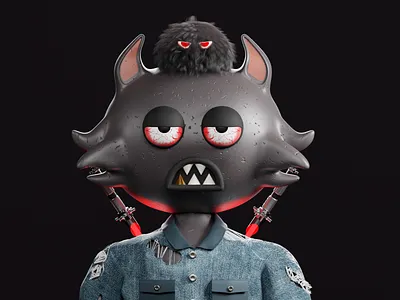 3D Cat Monster 3d 3d cat 3d character 3d cloths 3d composition 3d creature 3d design 3d designer 3d illustration 3d nft 3d nft character character artisr character design cyber cyber cat dark jeans nft puffy star wars