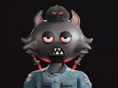 3D Cat Monster 3d 3d cat 3d character 3d cloths 3d composition 3d creature 3d design 3d designer 3d illustration 3d nft 3d nft character character artisr character design cyber cyber cat dark jeans nft puffy star wars