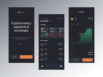 Crypto Wallet & Market UX/UI app app design applicaton bitcoin blockchain crypto crypto exchange crypto trading cryptocurrency dark design exchange finance fintech mobile app mobile design trading ui wallet web 3.0