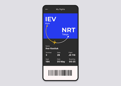 DailyUI #024. Boarding Pass airport app blue boarding boarding pass clean design dailyui dailyui 024 dailyui24 dark flight mobile app plane tokyo ui ux