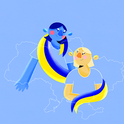 United as never before 2d art blue character design commercial design flag graphic design help ukraine illustration ipad map ukraine war uktaine vector woman война слава украине украина