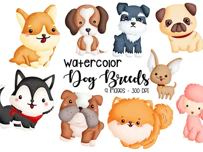 Watercolor Dog Breed Clipart pugs clipart