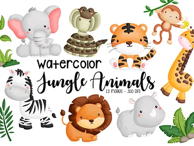 Watercolor Jungle Animal Clipart giraffe clipart