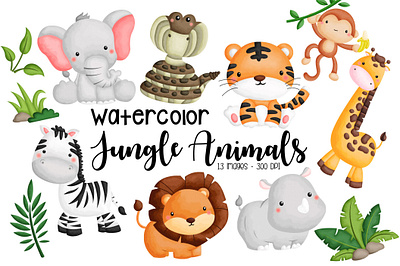 Watercolor Jungle Animal Clipart giraffe clipart