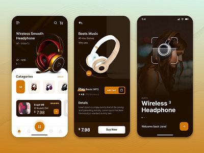Headset Store & Connectivity App airpods app app design application audio clean dark earbuds headphone heads headset microphone minimal mobile app sound speakers app trend ux ui trending ui wireless