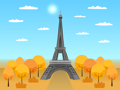 Paris in autumn. Eiffel Tower. autumn cloud eiffel tower fall france graphic design illustration paris sun sunny day symbol trees vector vector illustration