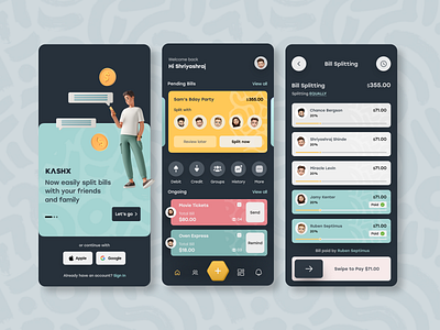 KASHX- Money Split Application app billing bills clean finance flat friends mobile money payment product split split bill transaction ux wallet