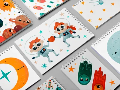 Friendly space ⭐ cartoon character comet cute earth graphic design illustration mars moon pattern planet pluto print procreate satellite space spaceman star sun venus