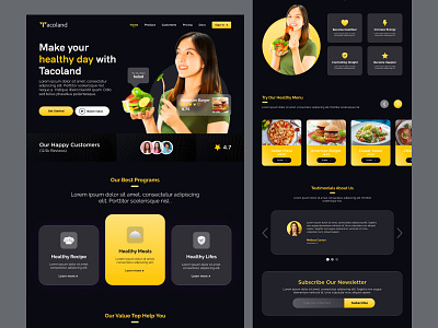 Tacoland - Food Landing Page Design app clean ui design food food landing page food template foodie graphic design layout online delivery order popular shot restaurant restaurant landing page tasty ui uidesign ux website website concept
