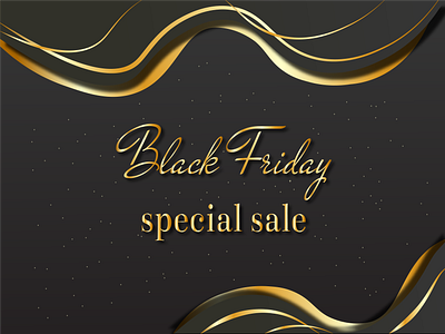 Black Friday sale banner. Shiny golden text and confetti. Luxury banner black friday business concept discount gold label messege offer price promo sale shopping tag templete
