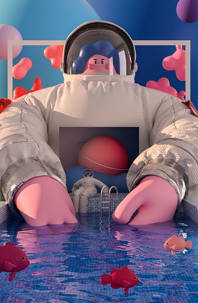 C4D and Illustrator - Astronaut's Story 3d 3d design astronaut c4d cartoon clothing creative design figure illustration marvelous designer mascot octane role three dimensional 三维