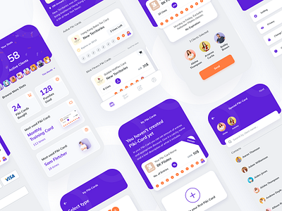 Piki App - More Screens application contacts design loyalty cards mobile app mobile app design orange product design punch cards purple statistics stats ui uiux user interface design