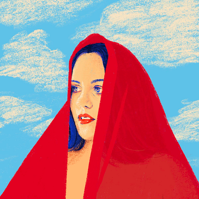 meaghan beautiful body pos clouds feminine heaven illustration portrait red veil woman