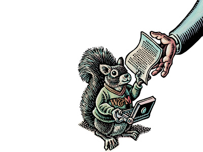 Squirrel Student... alumni magazine animal art cartoon college editorial art editorial illustration illustration intern internship lisa haney magazine illustration scratchboard spot illustration squirrel squirrels student