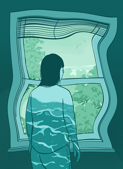 Seasick digital drawing editorial illustration nausea ocean seasick water waves window