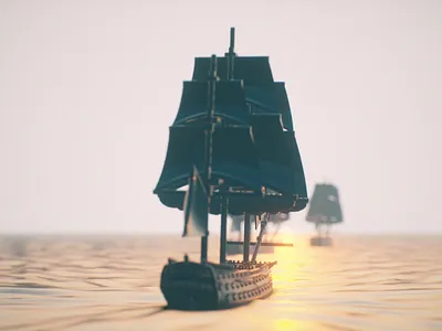 Sunset Sails cinema4d navy royal sail ship sunset third rate