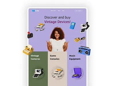 Cube Vintage Store camera cube design game console landing music instrument online store retro shop ui ui design vintage web design website
