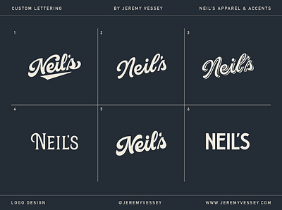 Neil's Apparel & Accents - Custom Lettering Options branding custom font custom lettering custom type design font hand lettering lettering logo logotype script typeface typography vintage