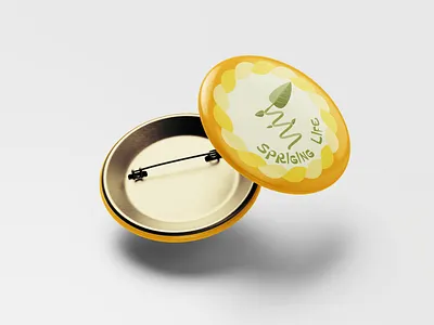 Springing Life | Pin Badge badge bright design graphic design green illustration leaf minimal orange pin spring vector yellow