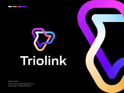 Triolink Logo Design | Modern and Trendy Technology Logo Concept abstract brand identity branding colorful connected crypto defi gradient logo logo logo design logos logotype loop logo modern logo tech logo technology trendy logo typography vector web3