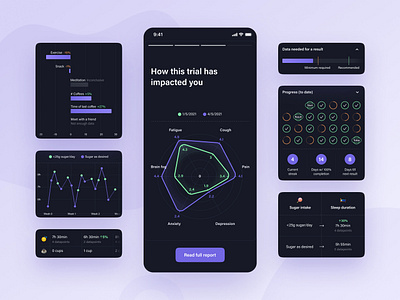 Eureka Health App Details app charts dark mode data data collection data visualization data viz eureka eureka health graph health health app ios mobile symptoms tables tracking ui wellness