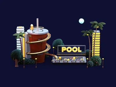 Cup Slide Game 3d animation art branding c4d cinema4d design graphic design illustration material mc model 3d motion graphics pool render texture