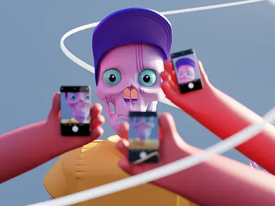 Crack my skull 3dillustration awkward blender cap dark hand human modeling phone selfie skull socail trippy