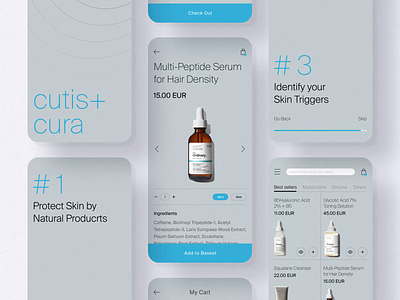 cutis+ cura / Skin Care App animation app concept health health care illustration imagery motion graphics skincare typography ui ux web